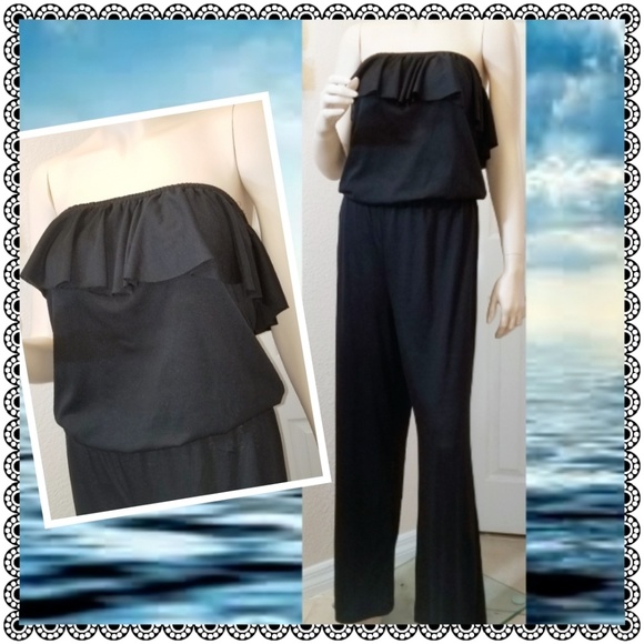 Angele & Ricky Pants - {Angele & Ricky} black strapless jumpsuit, sz L